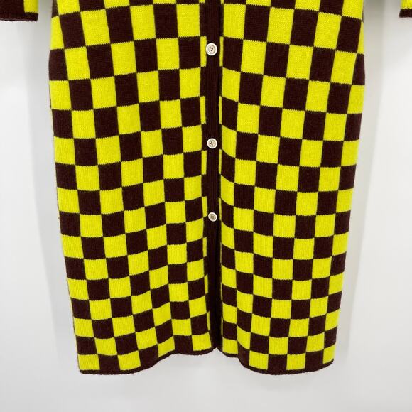 The Elder Statesman | Cabernet Yellow Checkered Cashmere Knit Cardigan Dress S - Picture 9 of 15